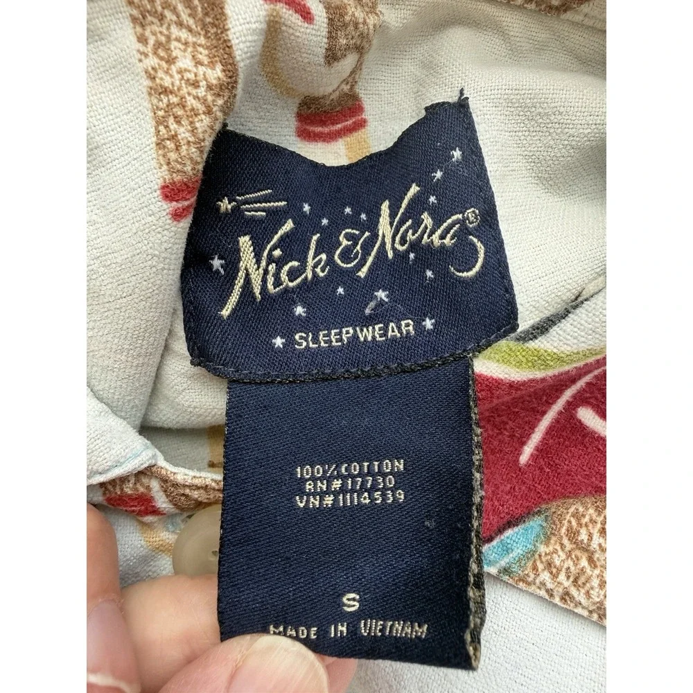 Nick & Nora Sock Monkey Pajama Top Sleepwear Womens‎ S Blue Whimsical Loungewear